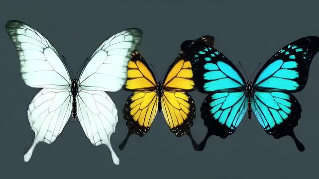 Vibrant Butterflies Displaying Various Colors Isolated on Gray Background Showing Elegant Wings Insect Beauty and Isolated Against Gray Backdrop