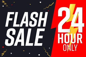 24 hours only. Flash Sale poster. Discount banner for shop or online store, vector 