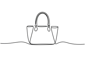 Minimalist single line drawing of a classic tote bag on a white background
