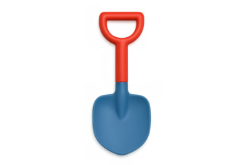 3d rendering of a blue and red toy shovel isolated on a transparent background, perfect for summer projects
