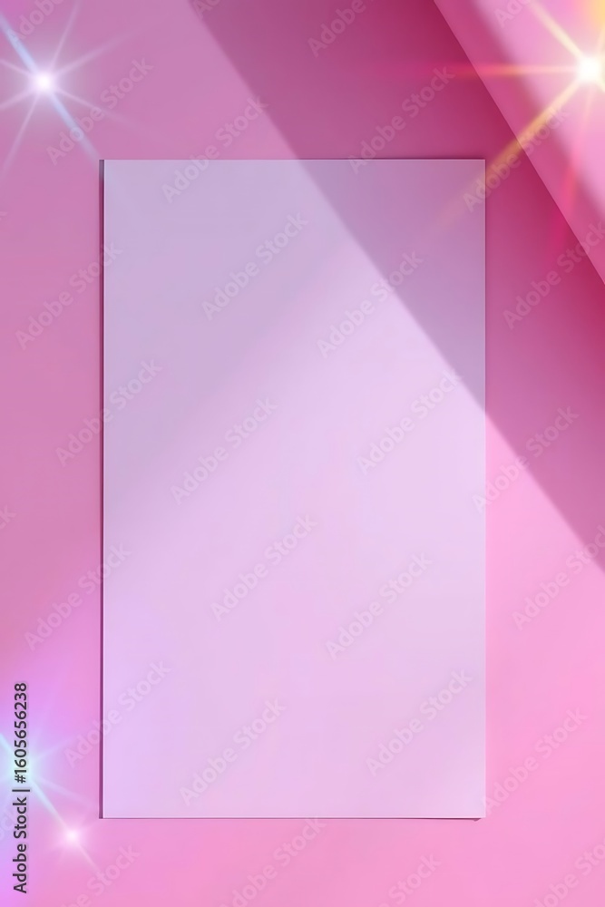 Poster minimalist aesthetic with soft pink hues and shimmering light effects creating a serene backdrop