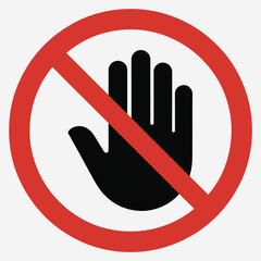 Prohibition sign with hand symbol indicating no entry or stop