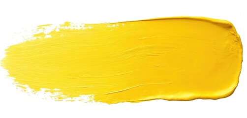 Bold yellow oil paint brush stroke. Vibrant gold hue with visible texture. Acrylic artwork with color palette variations. Fine art abstract brushwork on white background. Sunny creative concept.