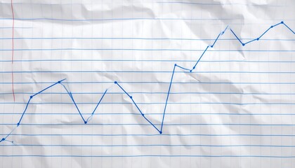 Crumpled graph paper chart with fluctuating line graph