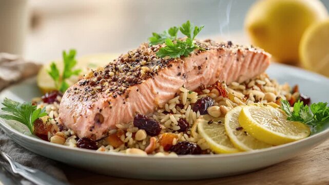 grilled salmon with rice