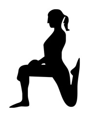 Silhouette of a woman performing a seated quadriceps stretch.