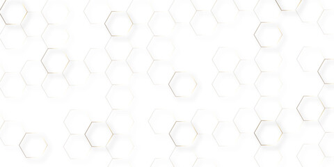 Abstract hexagon white background with shadow .golden background Futuristic blue neon honeycombs. Modern technology design. Vector illustration.	