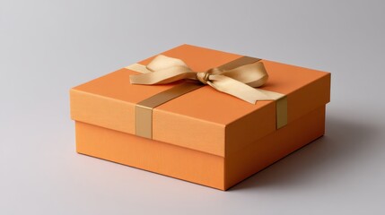Orange Gift Box Elegance: A meticulously crafted orange gift box, adorned with a complementary ribbon, positioned for a top-down perspective that captures the intricate detail of the presentation.