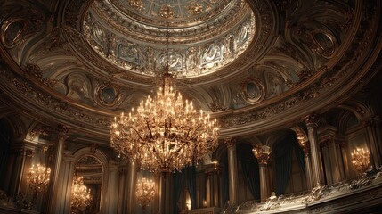 Obraz premium Opulent Palace Interior with Grand Chandelier and Elaborate Architectural Details