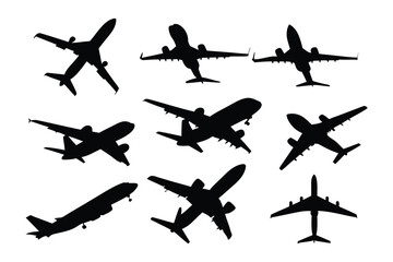 Airplanes silhouette: a striking collection of airplane silhouettes, capturing the dynamic essence of flight, movement, and the freedom of the open sky. 