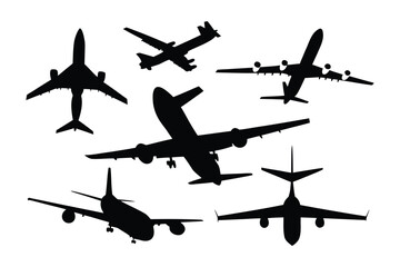 Aerial Ensemble: Silhouette of aircraft, depicting a variety of planes and their diverse designs, set against the backdrop of aviation's majesty