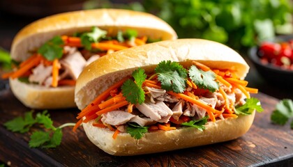 Cambodian Num Pang Sandwich with Pickled Vegetables. Southeast Asian Street Food 