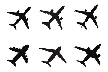 Silhouette Air Fleet: A striking display of six airplane silhouettes in a dynamic arrangement, symbolizing the essence of flight, travel, and aviation.