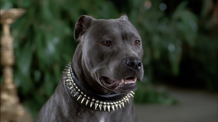 Majestic Pitbull: A striking pitbull, exuding confidence and poise, poses regally, its sleek coat gleaming in the soft light, showcasing the breed's dignified elegance.
