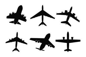 Sky Silhouette: A collection of detailed black silhouettes of different airplanes, each poised in flight, offer a glimpse into the world of aviation and travel.