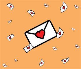 Love letters falling from a large envelope with red heart