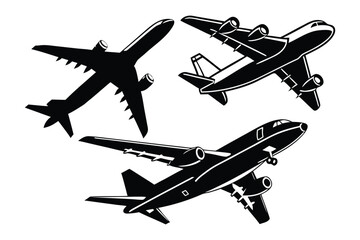 Airplanes silhouettes: The illustration showcases the dynamic silhouette of three unique airplanes, each poised to conquer the sky, with a touch of artistic flair and a nod to aviation
