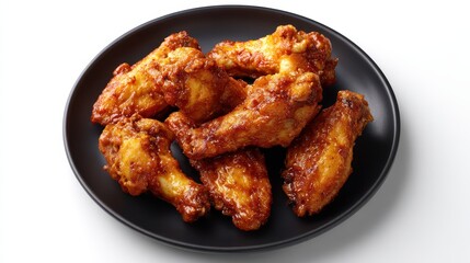 Savory Wings Delight: An inviting view of perfectly fried chicken wings arranged on a black plate, creating a mouth-watering moment.