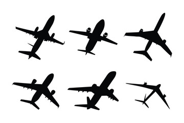 Aerial Silhouettes: A collection of black airplane silhouettes soaring across the scene, evoking the essence of flight and aviation with minimalist elegance.