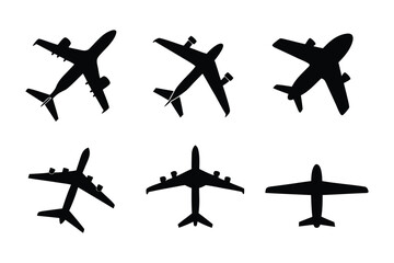 Air Travel Silhouettes: A collection of dynamic airplane silhouettes, soaring in a vector graphic representation of diverse aviation designs, offering a visual feast of flight.