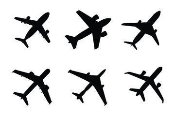 Airborne Silhouettes: Six sleek aircraft, each a dynamic silhouette against the backdrop, capturing the essence of flight, travel, and global connectivity. 