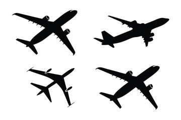 Air Travel Silhouette Quartet: Four diverse aircraft silhouettes soar against the backdrop, encapsulating the freedom and movement of flight.