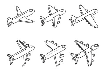 Aviation's Blueprint: An array of stylized airplanes in a captivating blueprint style, showcasing the elegance and precision of flight in a monochrome design.