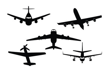 Silhouettes of Flight: A collection of diverse airplane silhouettes soar across the frame, illustrating the art of aviation and flight through a stark graphic representation.