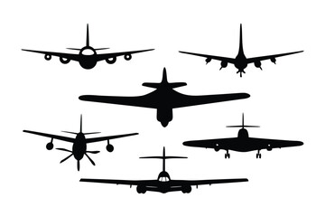 Silhouetted Flight: A captivating array of aircraft silhouettes poised in mid-air, showcasing various designs and shapes, all in a dramatic interplay of shadow and light. 