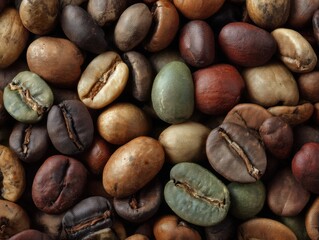 Obraz premium Close up of Colorful Coffee Beans, Coffee Roasting Raw Material Texture