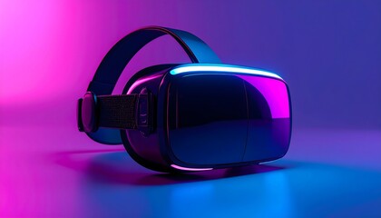 Gradient pink-purple soft light background with futuristic VR glasses