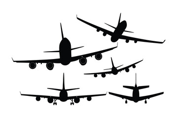 Silhouette Squadron in Flight: The image captures the dynamic silhouette of multiple passenger airplane soaring against an unblemished backdrop.