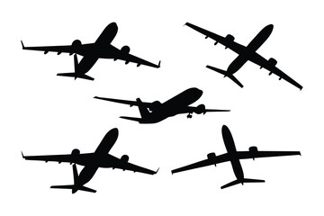 Airborne Fleet in Silhouette: A fleet of jet airplanes gracefully ascend into the vast sky, their silhouettes against a stark backdrop. Embodying the spirit of travel.