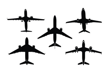 Silhouette of Aircraft in Motion: A minimalist aerial view of various aircraft, capturing the essence of flight, travel, and global connectivity in a clean, modern design.