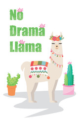 Fototapeta premium no drama llama with cactus flower