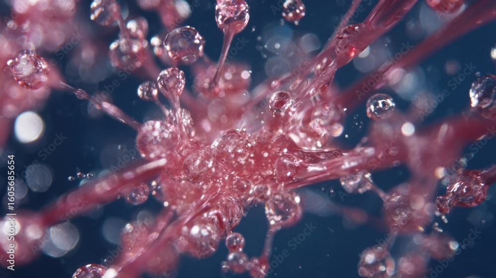 Aufkleber highresolution image of saliva secretion from salivary acini with sparkling liquid streams in slow m