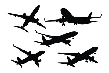 Soaring Silhouettes: A captivating collection of monochrome aircraft silhouettes gracefully traverse the expansive sky, ready to embark on new adventures 