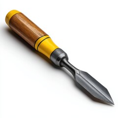 Fototapeta premium Close view of a wood chisel with wooden handle isolated on white background.