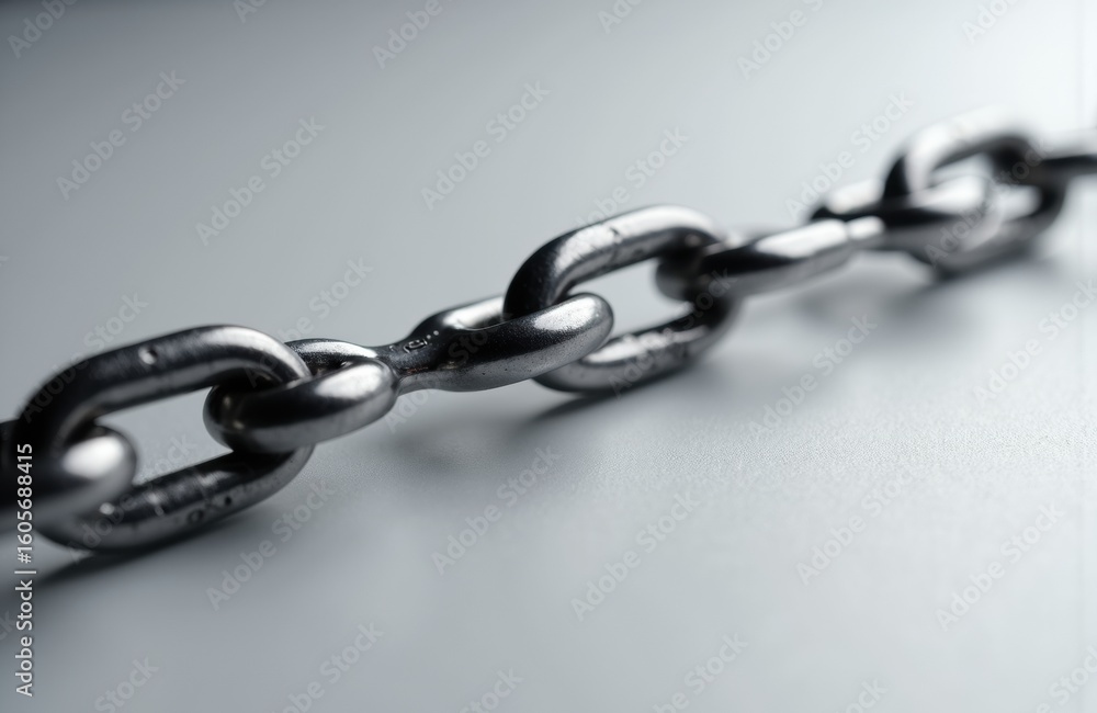 Poster a close-up of a metal chain with interconnected links on a smooth surface