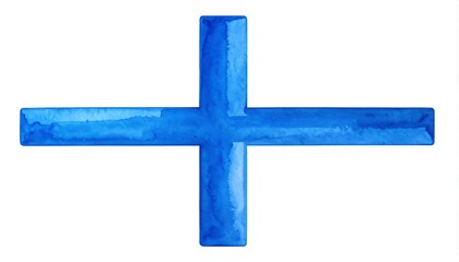 Aesthetic blue plus sign water color design on clean white background perfectly isolated