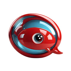 Red glossy speech bubble eye 3D render playful futuristic communication concept
