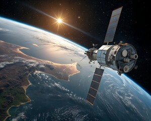 Satellite in orbit around planet earth