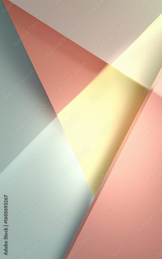 Poster abstract geometric composition featuring pastel-colored triangular shapes creating a modern and mini