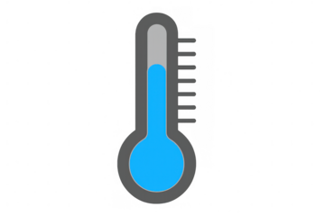 Classic thermometer with blue liquid rising, indicating increasing temperature, on a transparent background