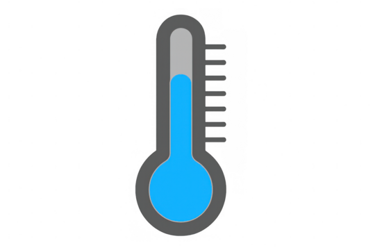 Classic thermometer with blue liquid rising, indicating increasing temperature, on a transparent background