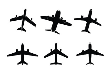 Aviation Icons: A collection of modern airplanes silhouetted against a clean backdrop, ready for design and showcasing the versatility of flight. 
