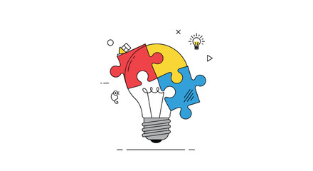 Creative puzzle pieces forming an idea light bulb concept for innovation and problem solving