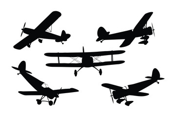 Vintage Aircraft Silhouette Collection: A collection of stylized silhouettes of vintage aircraft against a clear background, highlighting the iconic forms of these historic flying machines.