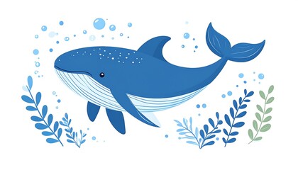 Fototapeta premium Cute whale illustration in underwater scene