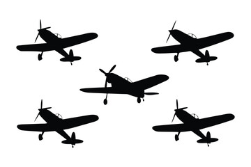 Silhouette of Vintage Airplanes: A dramatic monochrome representation of several vintage airplanes in flight, showcasing their classic forms and aerodynamic designs.
